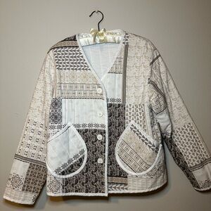 Como Vintage Cream and Brown Patchwork Women's Puffer Jacket